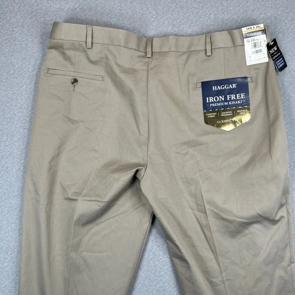 Haggar Pants Mens 34x29 (42x29) Iron Free Premium Khaki Classic Fit Stretch NEW